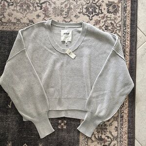 AERIE Light Gray Ribbed Cotton Sweater